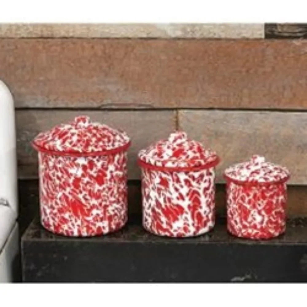NWT 3/Set Red Splatter Enamel Canister Set - Picture 1 of 5